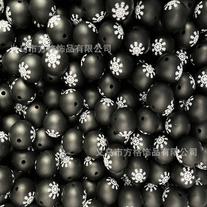 Wholesale 50pcs DIY Christmas Snowman Christmas Tree Printing 15mm Silicone Beads